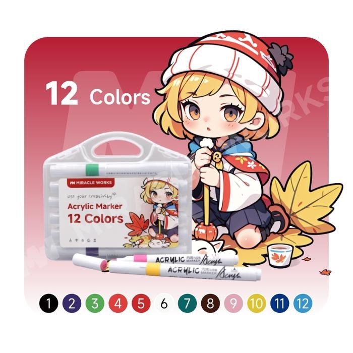 

MW Set Spidol Akrilik Profesional 12/24/36/48/60/80/120 Warna Acrylic Marker DIY Painting Marker - 12 Warna