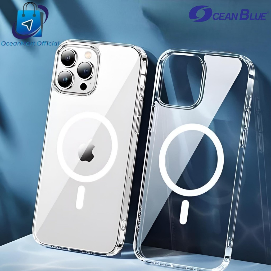 Case Iphone 13 14 15 16 Pro Max Casing Magsafe Magnetic Charger Transparan Clear Oceanblue