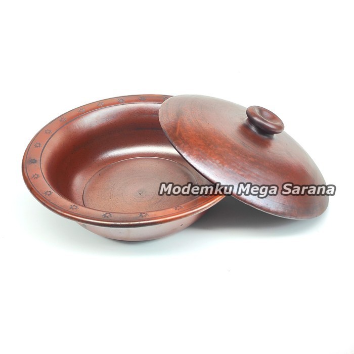 Gerabahku | Baskom Tanah Liat Gerabah + Tutup Diameter 37 cm Untuk Tempat Sayur Saji Wadah Makanan P