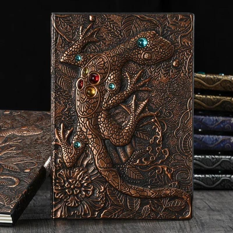 

Vintage Notebook With 3D Gecko Lizard Embossed Leather Cover A5 Notebook For Sool Office Supplies
