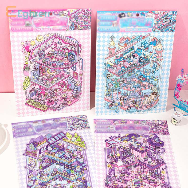 

Eeghrerr Exquisite 3D Landscaping Stickers Creative DIY Cabin Stickers Children Toys Puzzle