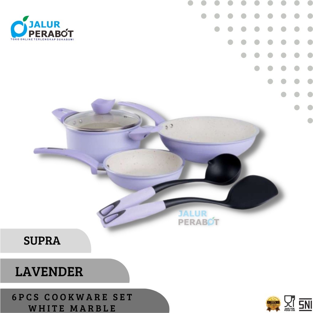 panci set supra 6pcs white marble / cookware set anti lengket pastel series