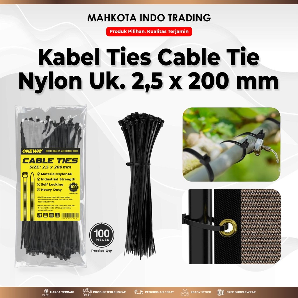 

Cable Ties Kabel Tis Kabel Ties Nylon Hitam 2,5 cm 200 mm Pengikat Plastik , Kabel Tis Nilon Serbaguna isi 100pcs