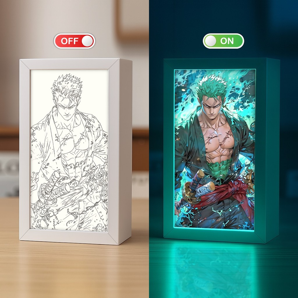 Edisi Portrait II - Mini Light Painting 3D Lightbox Karakter Anime One Piece Zoro Luffy Gear 5 Sabo 