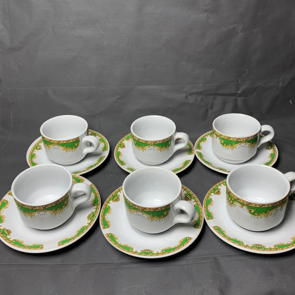 Set Cangkir Keramik Saucer Lilia Motif Mahkota isi 12 / Cangkir Kopi / Cangkir Set Lepek