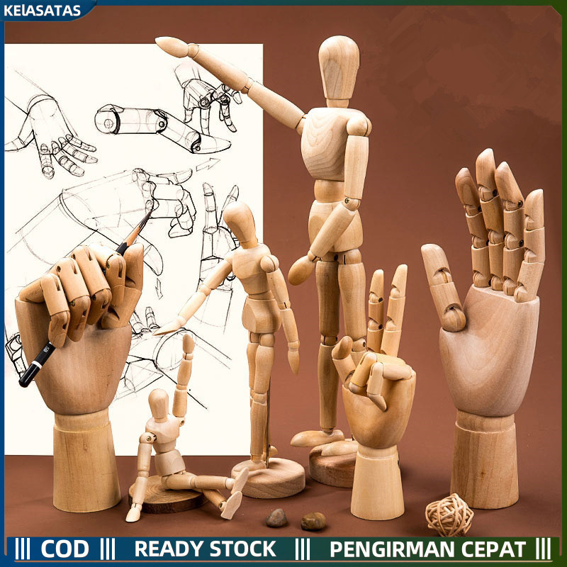 【KEIASATAS】Manekin Kayu Manekin Tangan Pajangan Action Figure Hiasan Meja Patung Manekin Sketsa Mode