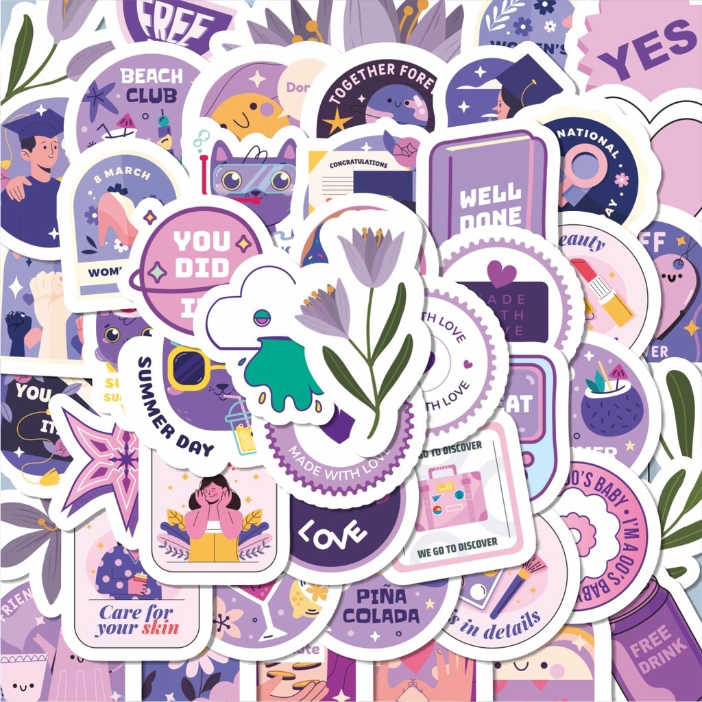 

100PCS Lucu Sticker Kartun Ungu Sticker Stiker Aesthetic Stiker Anti Air Stikers Berperekat Waterproof sticker decal buat Motor Helm Buku Journal Koper Casing HP Laptop Botol Minum Hadiah anak