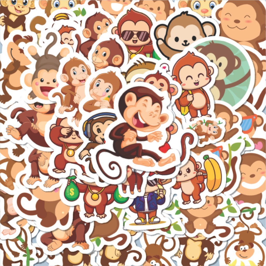 

100PCS Lucu Stiker Hewan Monyet Stiker Aesthetic Stiker Anti Air Stikers Berperekat Waterproof sticker decal buat Motor Helm Buku Journal Koper Casing HP Laptop Botol Minum Hadiah anak