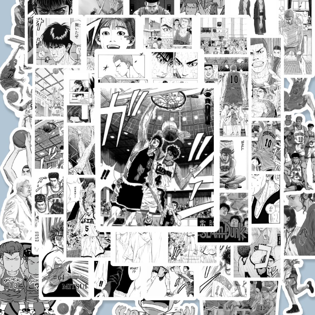 

100PCS Lucu Stiker Anime Slamdunk B&W Stiker Aesthetic Stiker Anti Air Stikers Berperekat Waterproof sticker decal buat Motor Helm Buku Journal Koper Casing HP Laptop Botol Minum Hadiah anak
