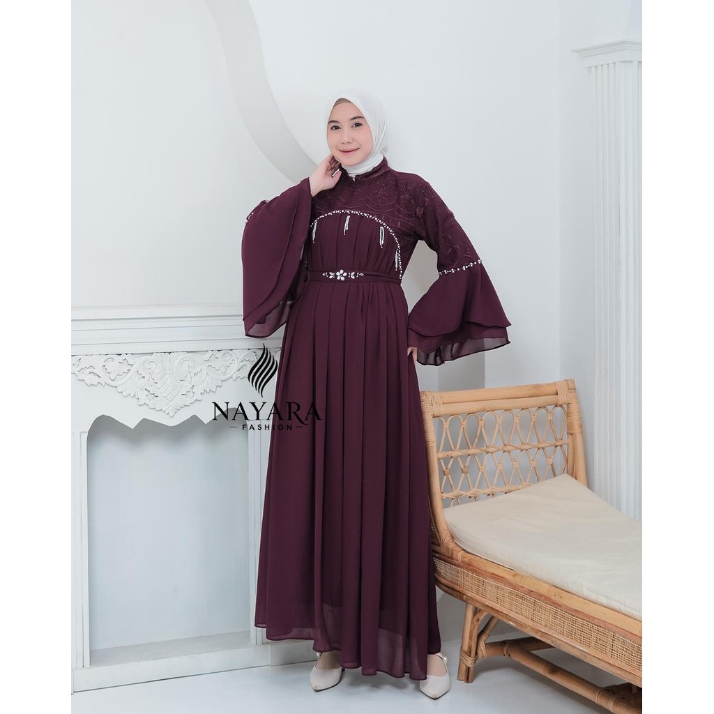 Zoya Dress Gamis Ceruty Baby Doll Premium Full Furing Mix Brukat Sapto Aplikasi Payet Mutiara Gamis 