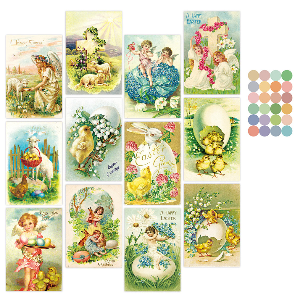 

12pcs Happy Easter Postcards with Victorian Art Design, Bunny and Chick Wall Art Prints Room Decor, Easter Gift Gard for Friends