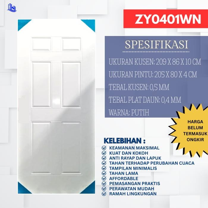 Pintu Plat Baja 0.4 MM - Pintu Rumah - Pintu Minimalis - Pintu Baja 0,4 - PUTIH LENGKUNG