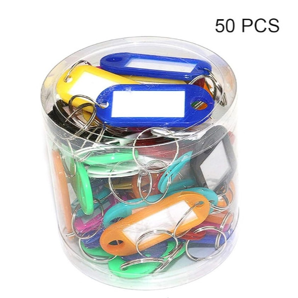 1 box isi 50 Gantungan Kunci Label Nama Key Ring Plastik Name Tag Keychain Personalisasi Penamaan Ko