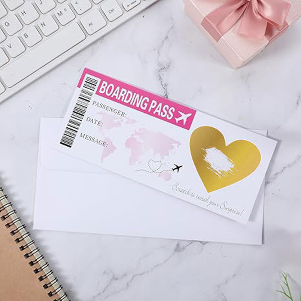 

​Valentine's Boarding Pass Scratch Card Kit, Gold Foil Travel Ticket & Envelopes, DIY Surprise Gift for Girlfriend/Boyfriend