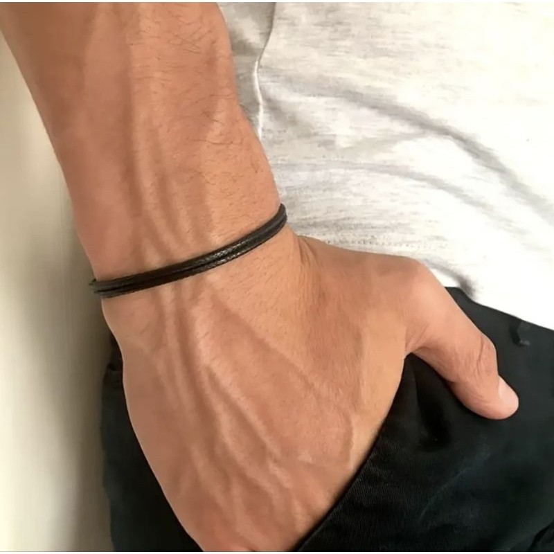 Gelang Tali Korea Polos Hitam | Gelang Serut | Gelang Pria Wanita Anak | Gelang Tali Serut