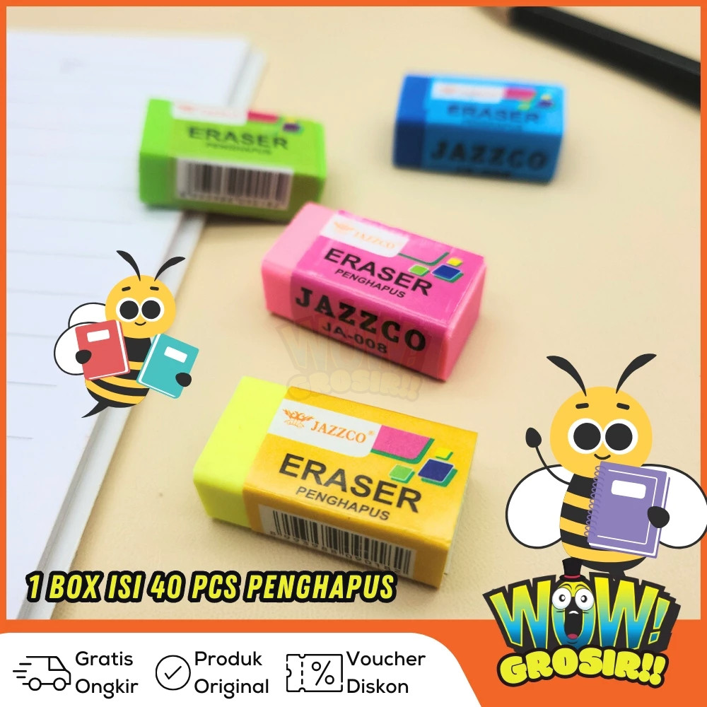 

WOWGROSIR 1 box Eraser Penghapus Jazzco warna Kecil JA-008 (40 Pcs)