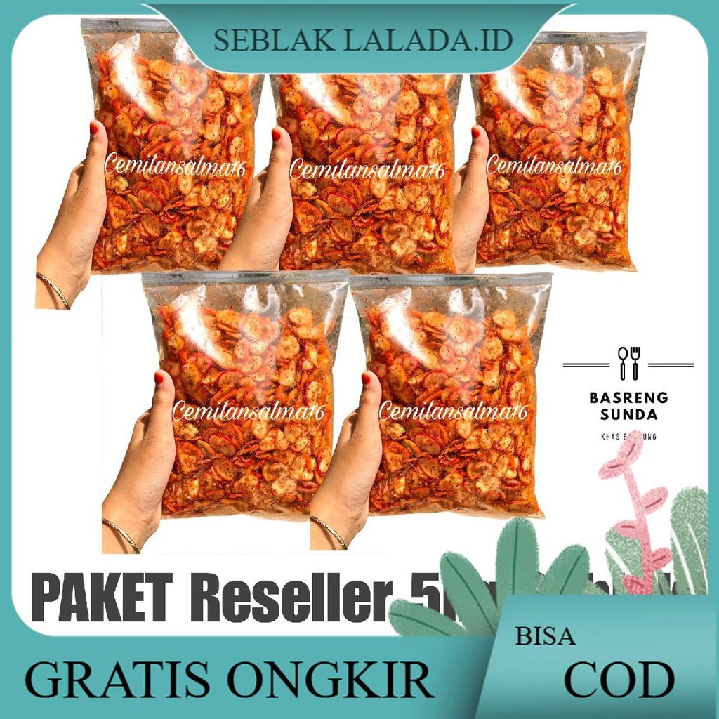 

(PAKET RESELLER 5 KG) Seblak kering Jablay kemplang seblak kering Extra pedas Daun jeruk Netto 1000 gram/1 kg