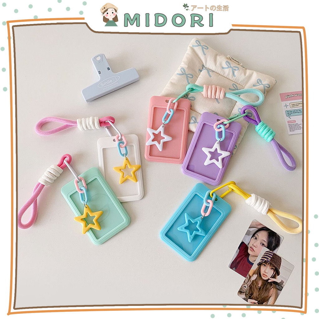 

[MIDORI] 1Pcs ID CARD HOLDER CANDY COLOR With Lanyard Star Id Card Photo Card Case Tempat Penyimpanan Kartu Name Tag - F0355