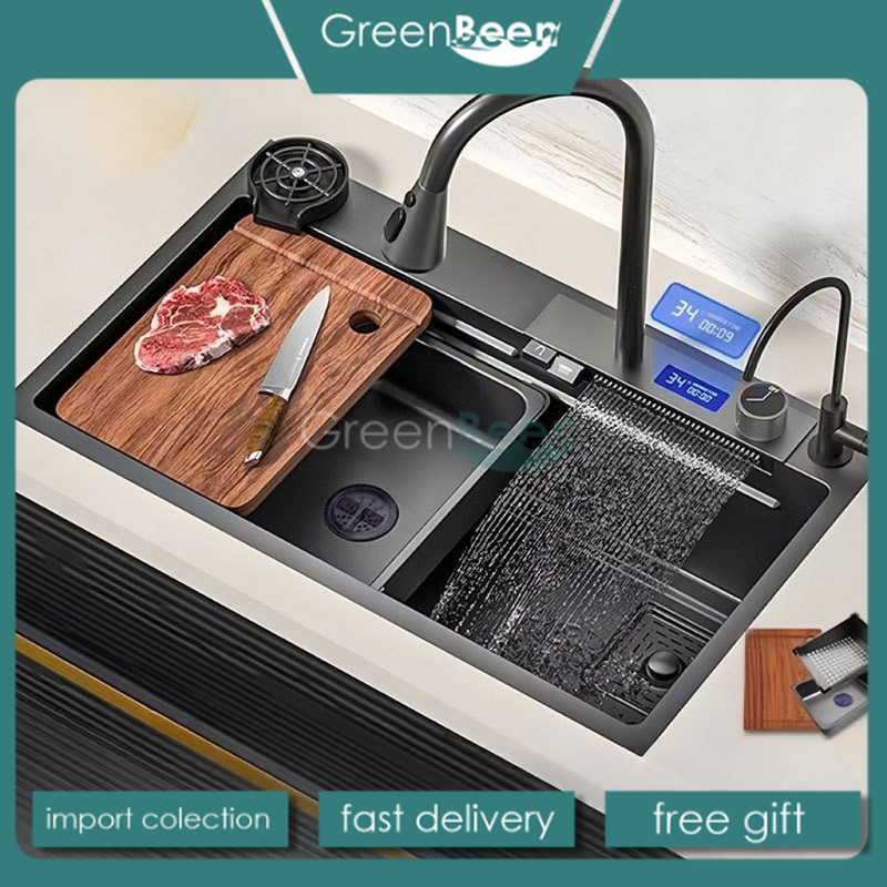 Wastafel Cuci Piring Stainless 304 Set Lengkap  /Kitchen Sink Hitam Dengan Keran Yang Bisa Disesuaik