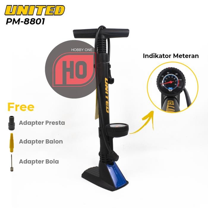 Pompa UNITED PM-8801 Indikator Meteran Tekanan Ban Sepeda Motor Bola