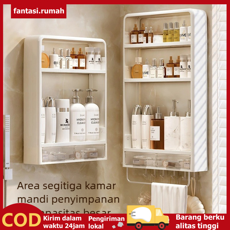Jangan Lubang Lemari Kamar Mandi Tempel Plastik Aesthetic - Kabinet Toilet Organizer Storage, Rak Di