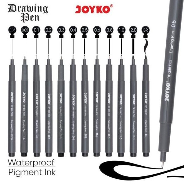 

( DAPAT 1 PCS ) DRAWING PEN JOYKO SATUAN / Spidol Pena Gambar Joyko Waterproof Pigment Ink DP-298