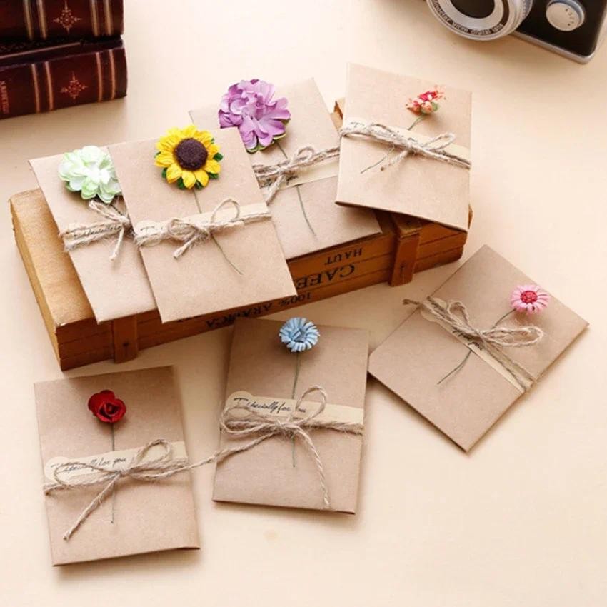 

5pack/lot Retro Kraft Paper Handmade with envelope Greeting Card Christmas New Year Card Birthday handmade wedding