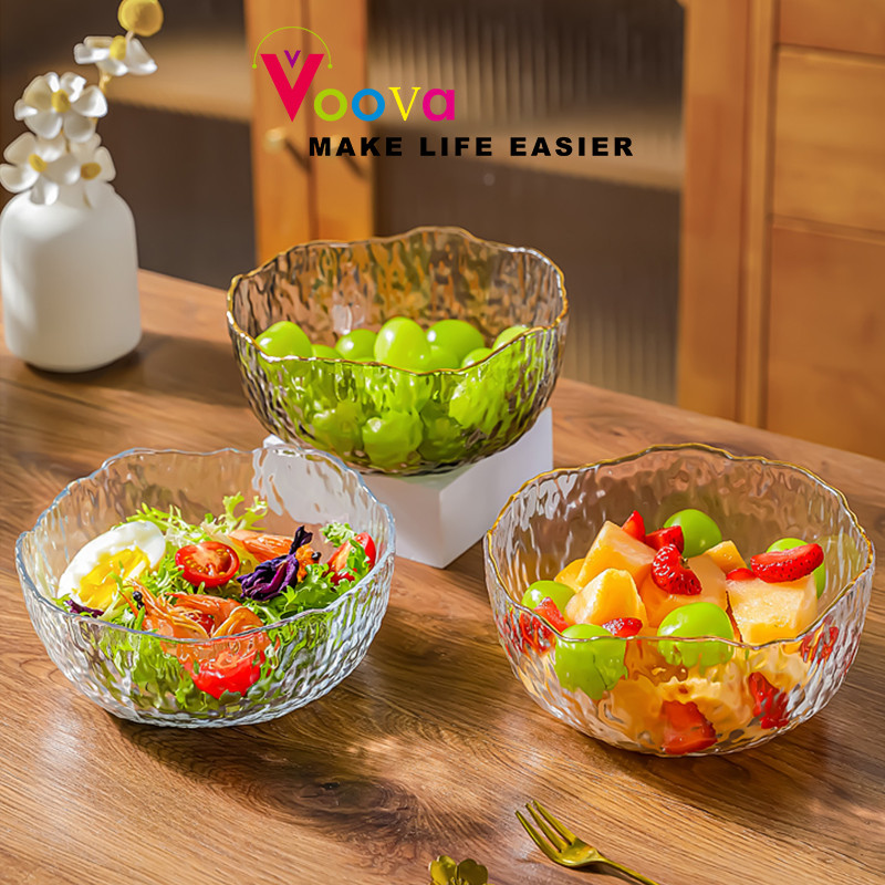 VOOVA Mangkuk Salad Bowl / Gaya Korea Mangkok Diamond Motif Ombak Transparan Aesthetic / Transparan 