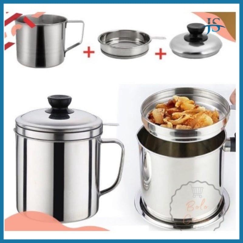 JS GROSIR Tempat Saring Minyak Bekas Pakai / Oil Pot Stainless / 1 LITER / 1000ML / 1,3 LITER / 1300