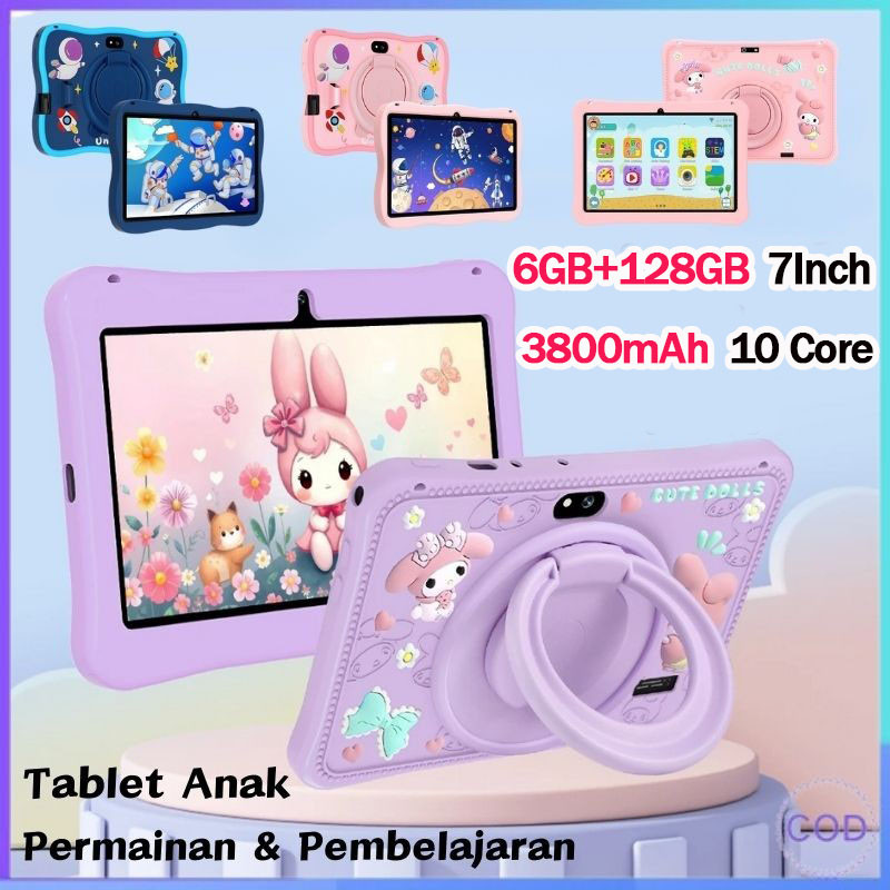 [COD] Tablet Anak 7 Inch-RAM6GB+ROM128GB dengan Case Anti Jatuh Kartun - Layar HD untuk Belajar, Hib