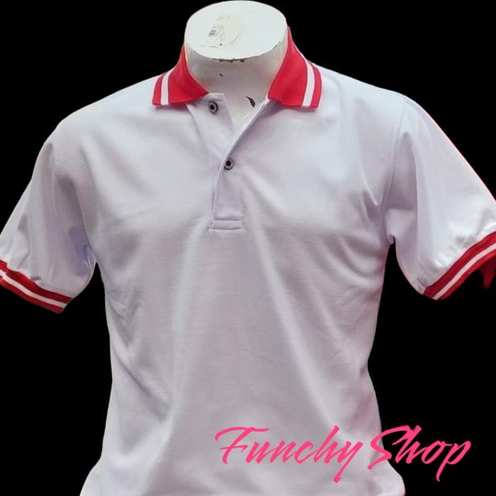 KAOS POLO MERAH PUTIH AGUSTUSAN - POLO SHIRT KAOS KERAH POLOS - Putih, M