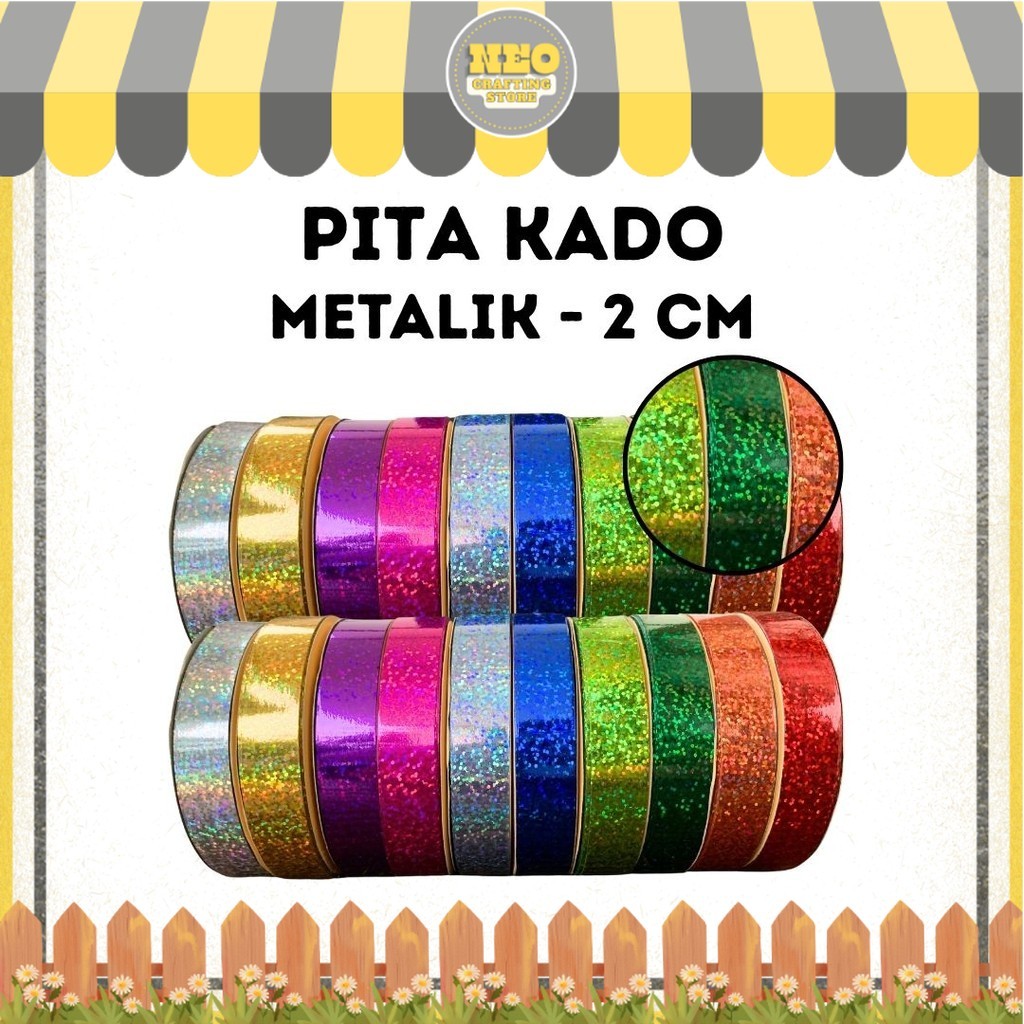 

Pita Kado Plastik METALIK 3/4 inch (2 cm) / Pita Jepang