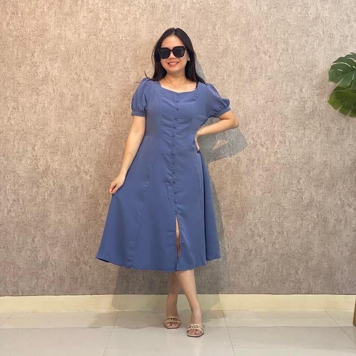 Lilybelle Zudith Dress Casual Terusan Premium Cantik Gaun Kondangan Fashion Wanita - Blue