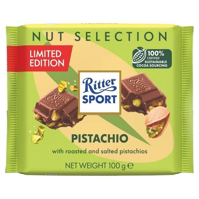 

Coklat RITTER SPORT Chocolate with Roasted and Salted Pistachio 100gram Limited Edition asal Eropa