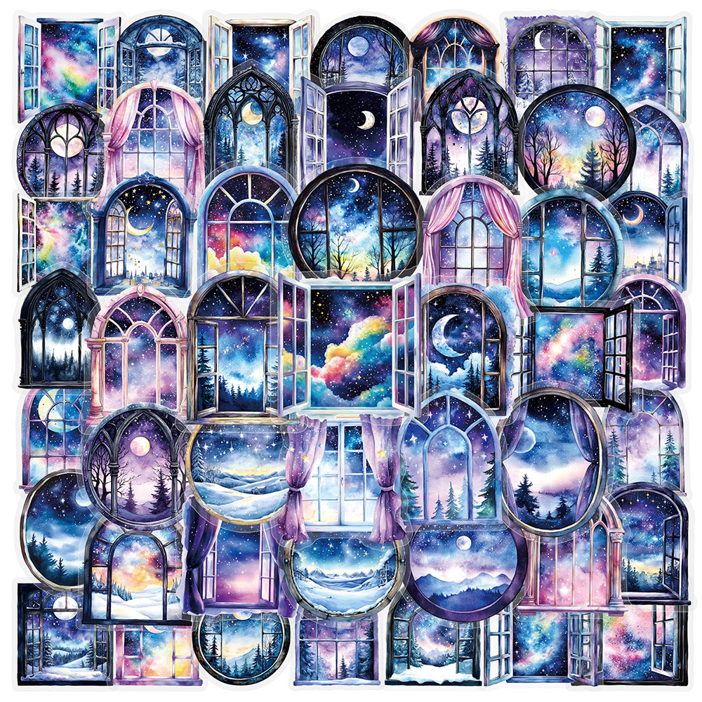 

10/30/50pcs Transparent Cute Dreamy Window Stickers Aesthetic Starry Sky Decals for Notebook Phone Laptop Cartoon Sticker Decor