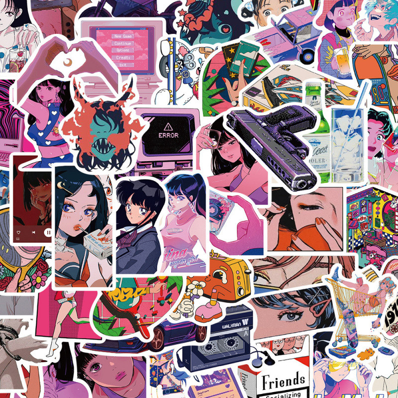 

50Pcs City Pop Style Cartoon Fashion Anime Girls Stickers For Kids Toy Luggage Laptop Motorcycle Helmet Guitar Sticker Decals
