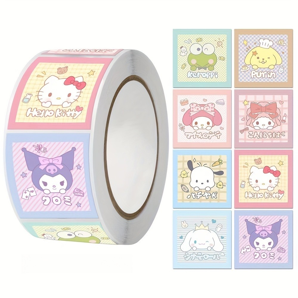 

500pcs/roll Sanrio Kawaii Stickers Hello Kitty Melody Kuromi Cinnamurol Luggage Graffiti Decals Decoration Sticker Gift Closure