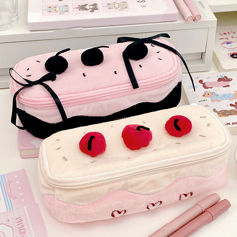 

Cherry Cake Plush Pencil Case School Supplies Pencil Pouch Large Capacity Cute Stationery Estuche Escolar Pencil Case Girls