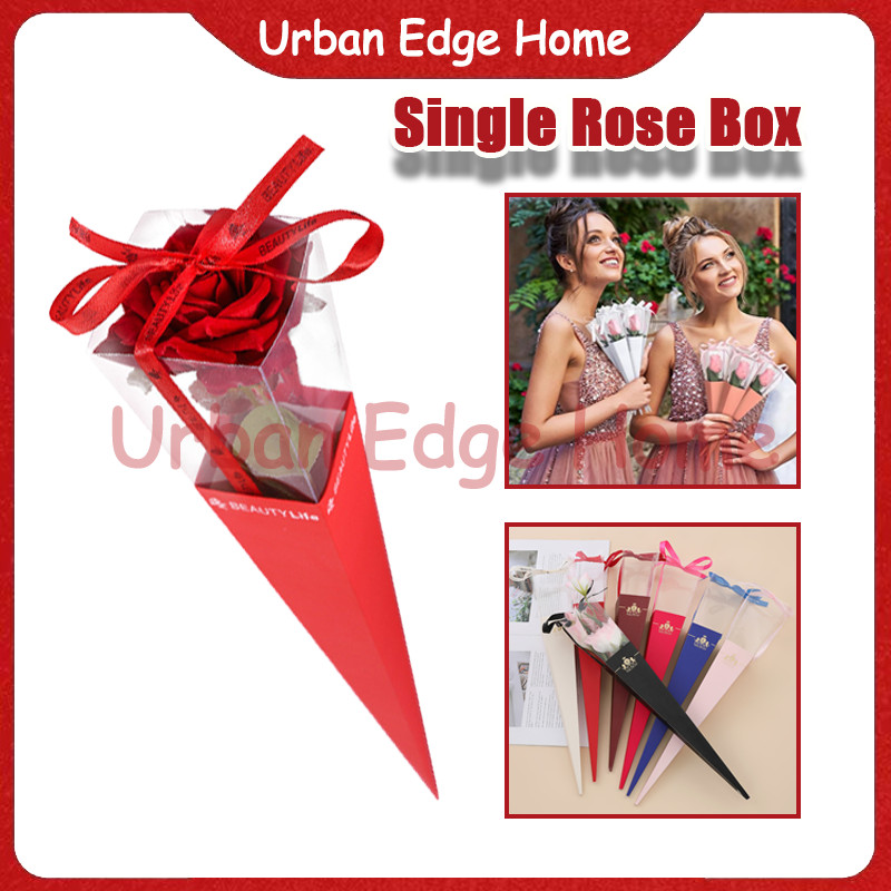 

10 PCS Single Rose Bouquet Box Flower Wrapping Mawar Roses / Single Rose Box Wadah Bunga / Plastic Single Flowers Cellophane
