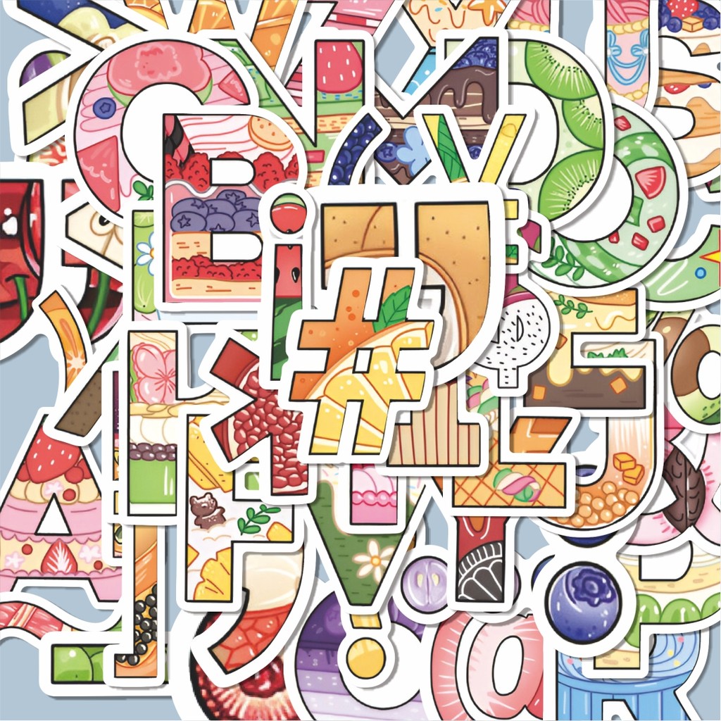 

100PCS Lucu Stiker Cute Alphabet Food Series [Seri Makanan Alfabet Lucu] Stiker Aesthetic Stiker Anti Air Stikers Berperekat Waterproof sticker decal buat Motor Helm Buku Journal Koper Casing HP Laptop Botol Minum Hadiah anak
