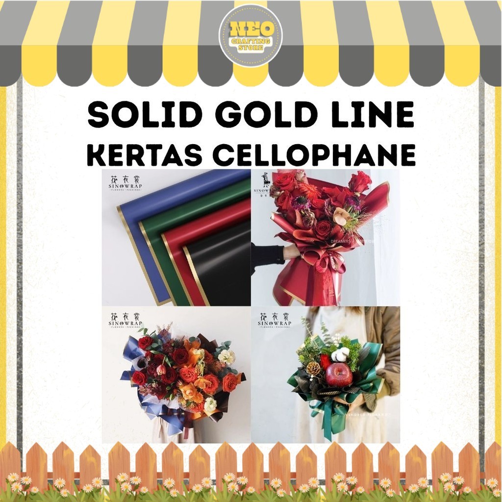 

(20 LEMBAR) Kertas Cellophane Buket Bunga - SOLID GOLD Line - Flower Wrapping Paper