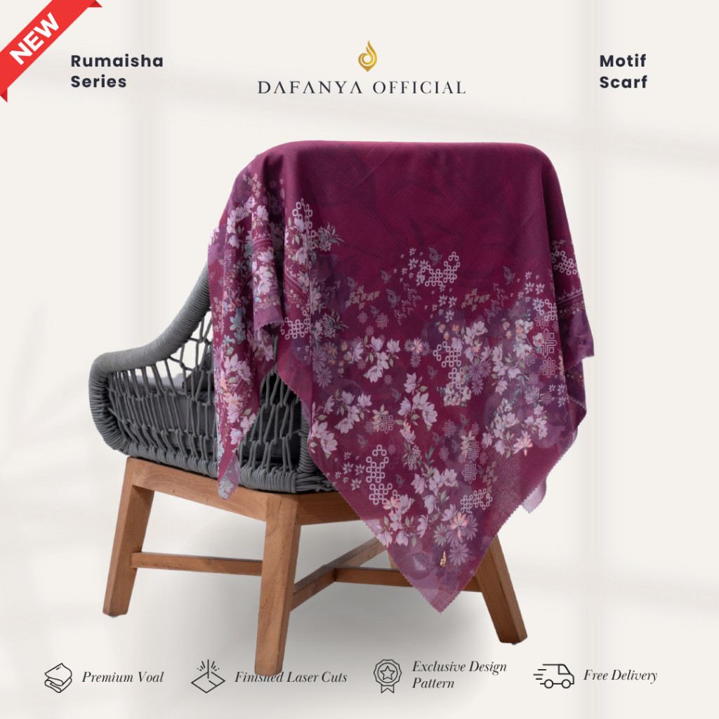 FUJA,ID  - Rumaisha Series Jilbab Motif Floral Kerudung Segi Empat Hijab Scarf bahan Voal Laser Cut