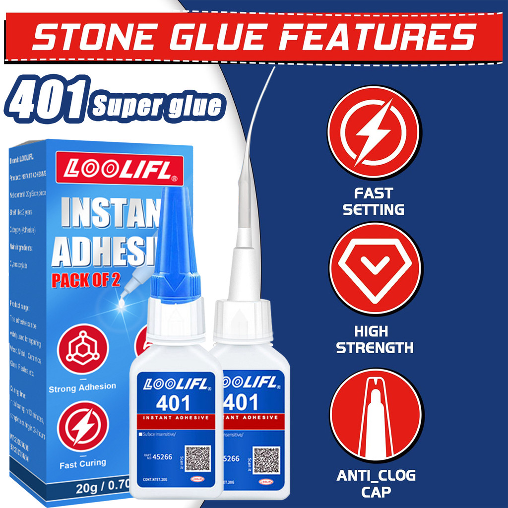 

0.7oz 401 Super Glue, Instant Glue, Stone Jade Instant Adhesive, Quick Drying Cyanoacrylate Glue for Plastic Leather Rubber Wood Metal Ceramics Powerful Bonding Liquid Glue Tool, Two per Pack.