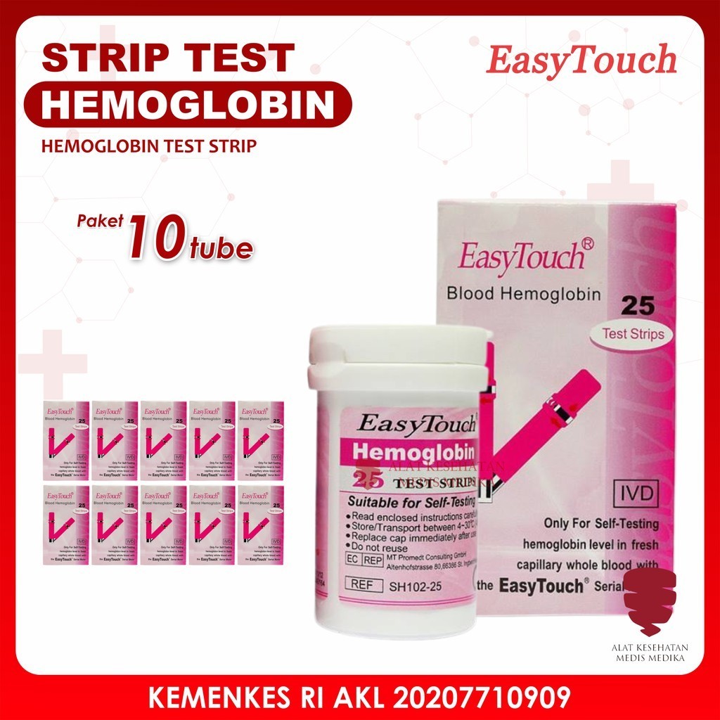 Paket Strip 10 Tube Easy Touch Hemoglobin Test Diangnosa Cek Hb Hemo untuk Alat GCU EasyTouch Refill