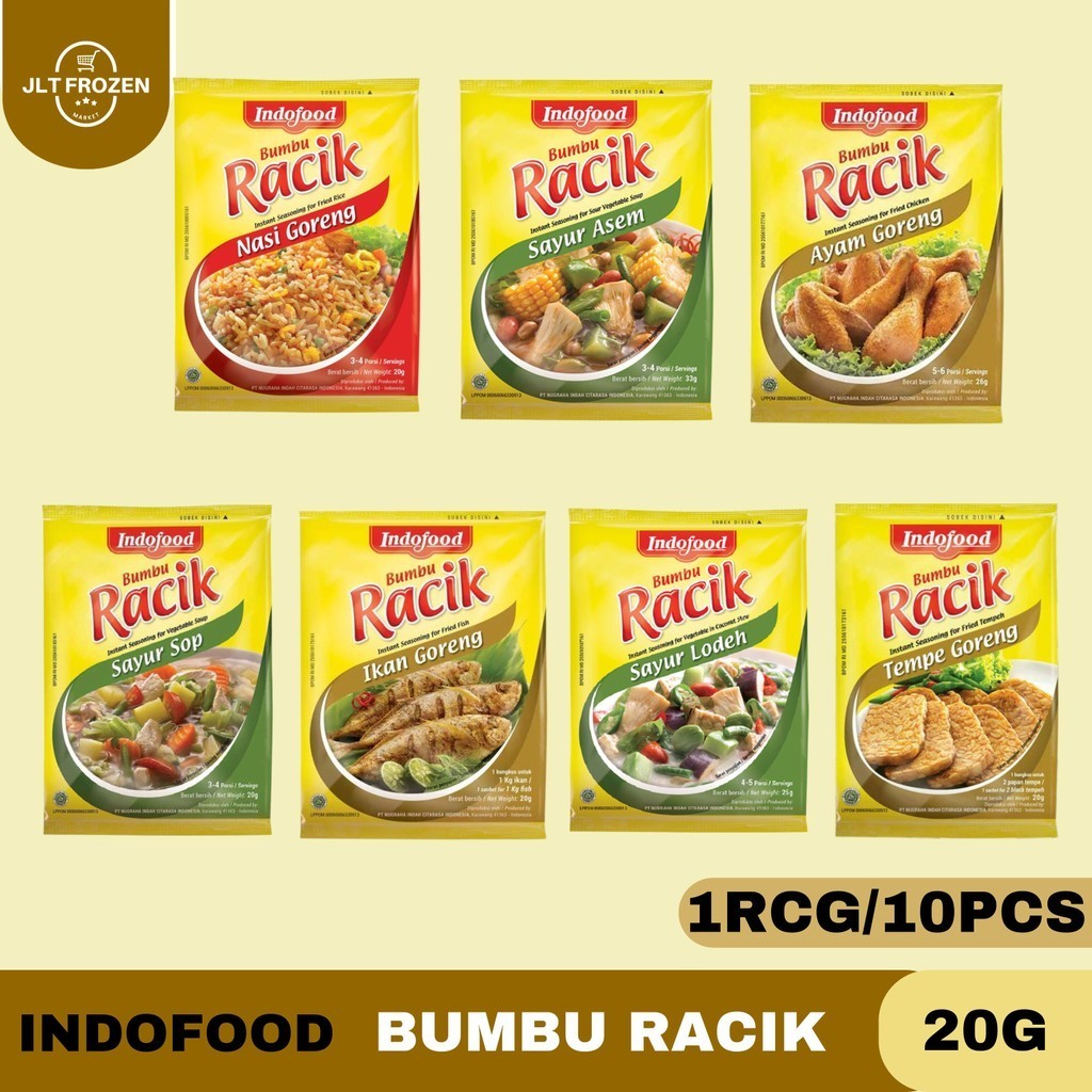 

Indofood Bumbu Racik 20g - 1 RCG/10PCS / Nasi Goreng / Ayam Goreng / Sayur Lodeh / Sayur Sop / Sayur Asem / Ikan Goreng / Tempe Goreng / Tumis / Ayam Goreng Rempah