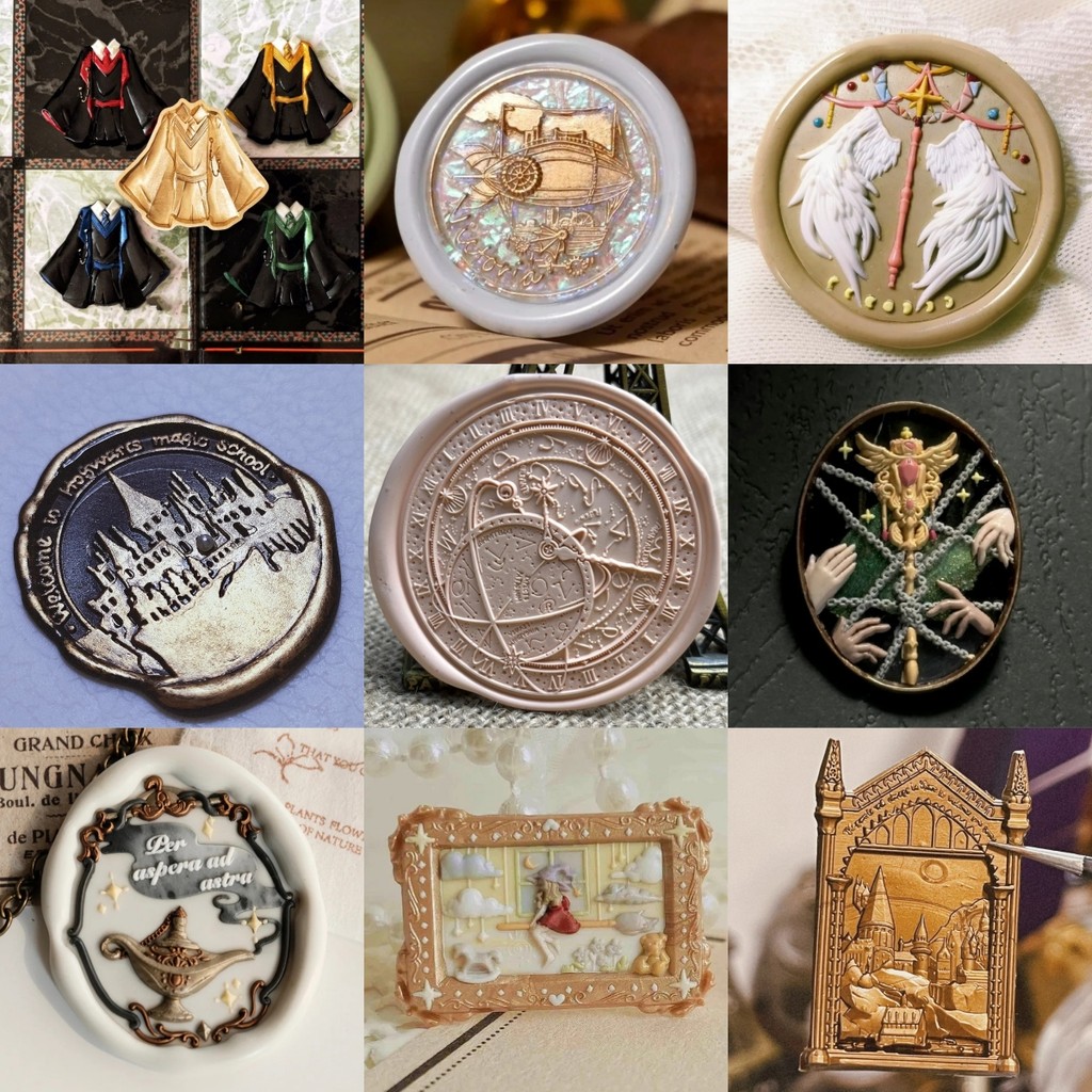 

Fire Seal Magic Series Fine Carved Copper Seal Head Castle Stamp Ticket Base Multi-Layer Relief Copper Head Custom Craft Toys