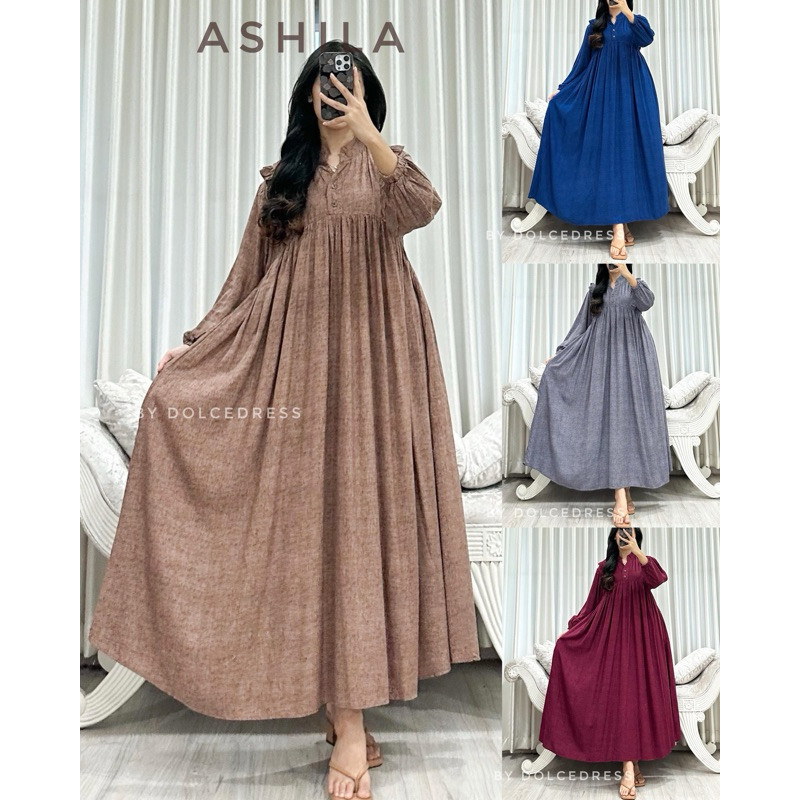 Daster Ashila Motif Midi Dress Lengan 7/8 by Dolce dress