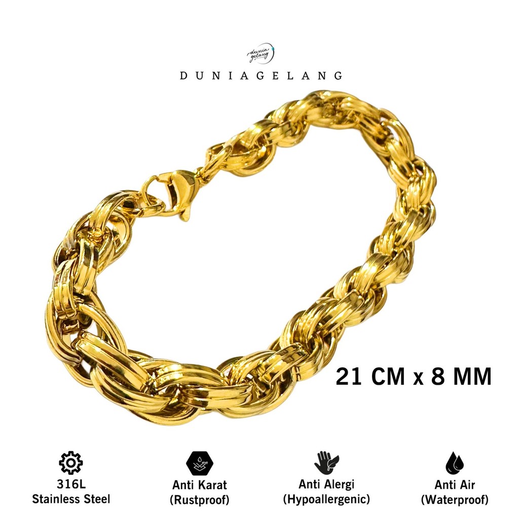 Gelang Pria Gold Tambang Besar Titanium Stainless Steel Anti Karat Anti Luntur