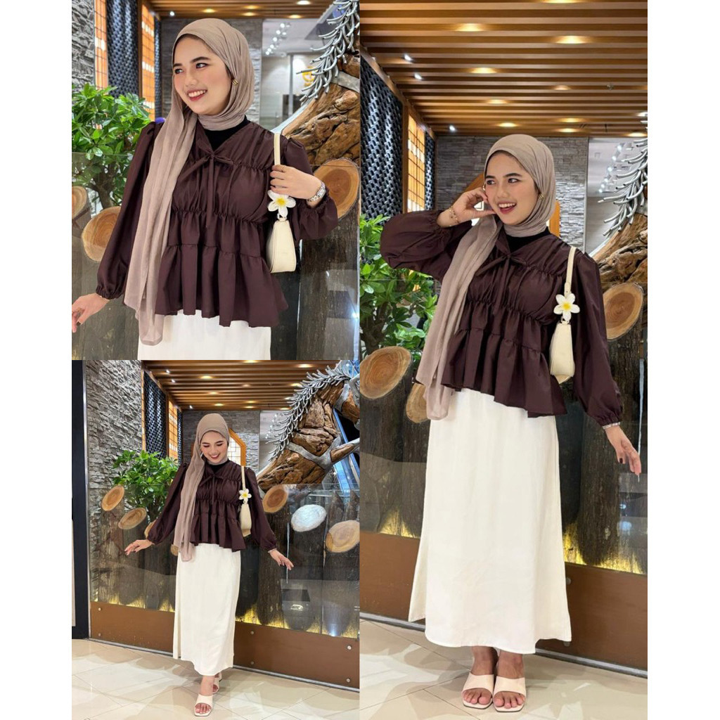 ZETERINDO - ZFS BLOUSE PILOMENA ELEGAN KERUT POLOS LENGAN PANJANG KOREAN LOOK DAILY OUTFIT BAJU KERJ