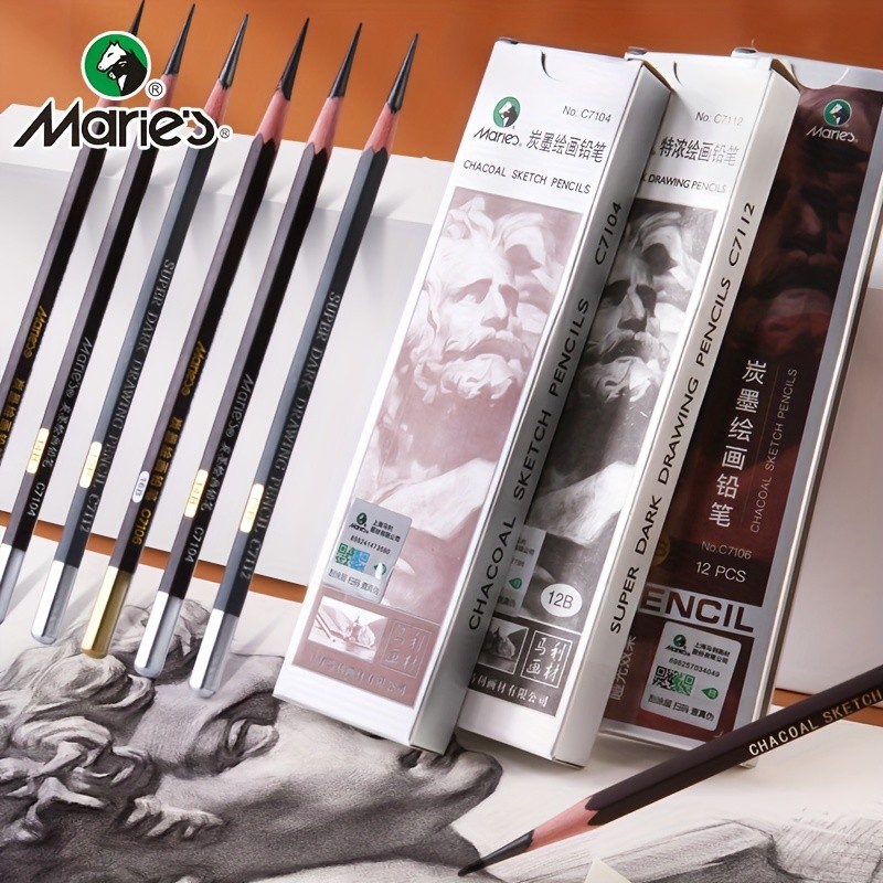

Marie's 12pcs Artist Pencils 12B/14B/16B,Black Graphite Core,Matte Pencil Set for Sketching,Drawing,Shading for Artists,Students